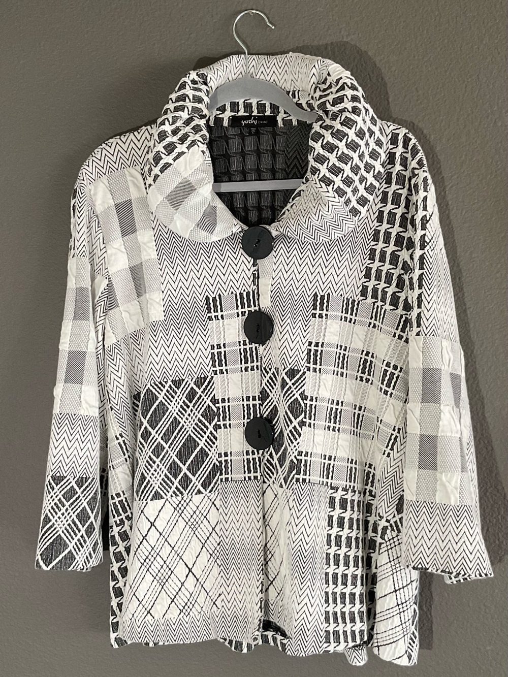 Yushi Patchwork Swing Jacket Women’s Large Lagenlook Artsy Avant Garde Quirky